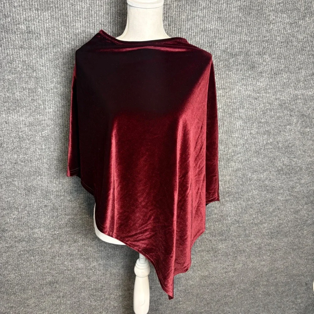 Arianna by Howard's Velvet Poncho Wrap Burgundy Asymmetrical One Size